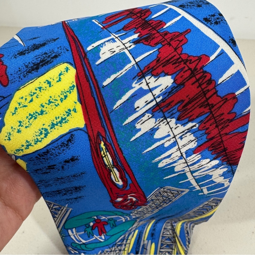 Schimberger Vienna Silk Tie Blue Novelty Architecture Designer Necktie Preppy - Picture 6 of 14